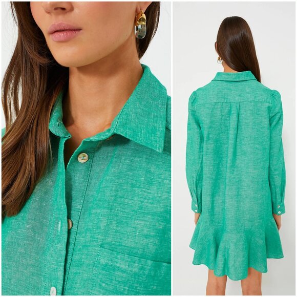 Tuckernuck Callahan Linen Shirt Dress sea green size M medium resort long sleeve - Picture 4 of 13